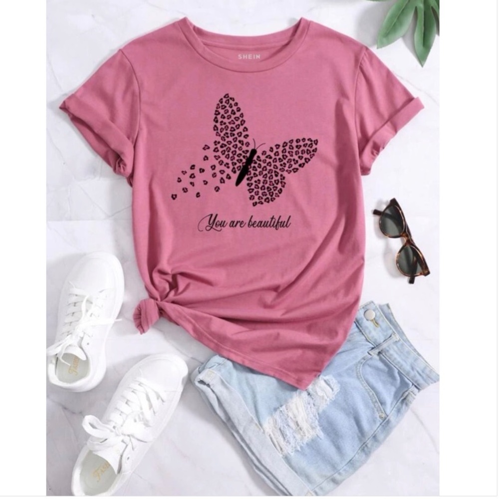 Butterfly And Slogan Print Tee